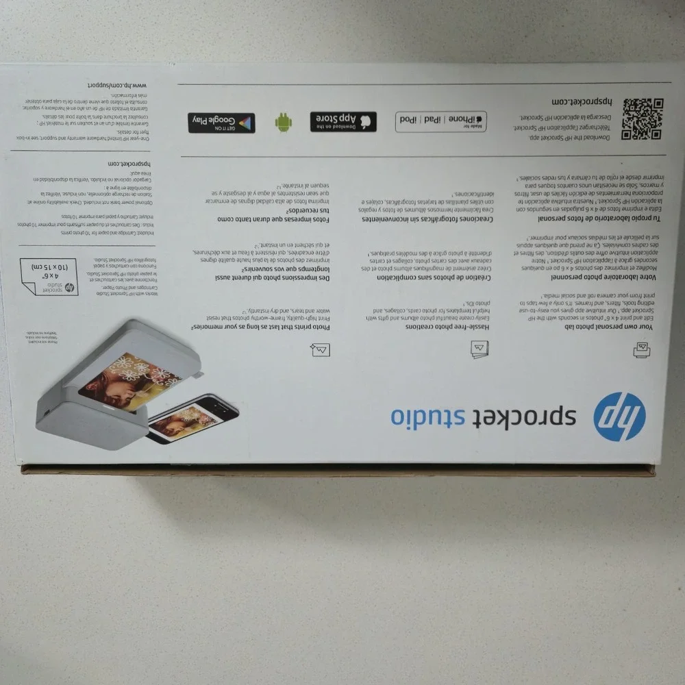 HP Sprocket Studio 3MP72A Bluetooth 4x6 Photo Printer Tested Working Box